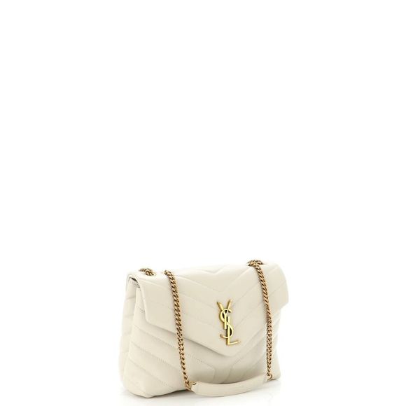 Saint Laurent Loulou Shoulder Bag Matelasse Chevron Leather Small White - Picture 2 of 6